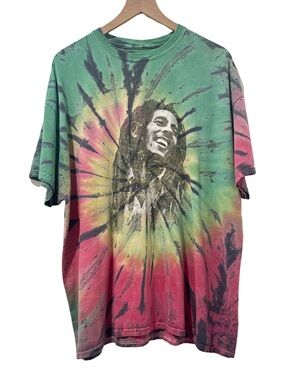Zion Rootswear Bob Marley Tie Dye Band Tee Green Red XXL